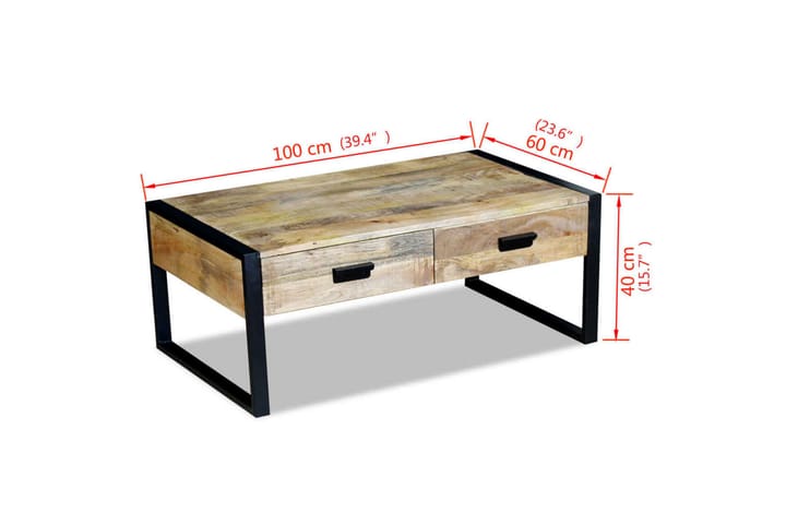 Kahvipöytä 2 Lipastolla Vankka Mangopuu 100x60x40 cm - Ruskea - Huonekalut - Pöytä & ruokailuryhmä - Sohvapöytä