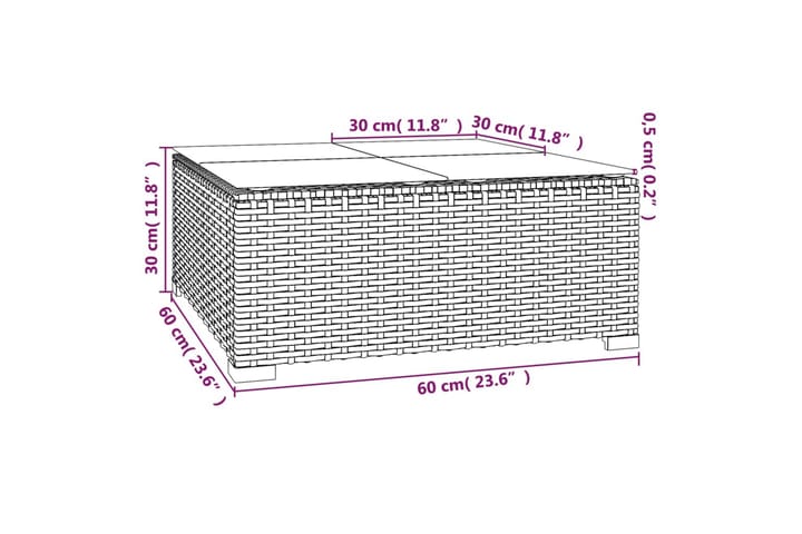 Puutarhan sohvapöytä musta 60x60x30 cm polyrottinki ja lasi - Musta - Huonekalut - Pöytä & ruokailuryhmä - Sohvapöytä