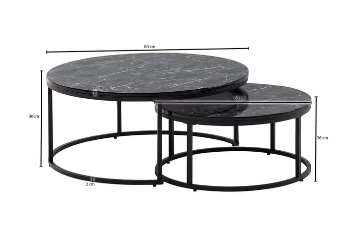 Sarjapöytä Rachid 80 cm Pyöreä - Musta - Sarjapöytä - Marmoripöydät - Sohvapöytä - Peilipöytä - Kokoontaitettavat pöydät