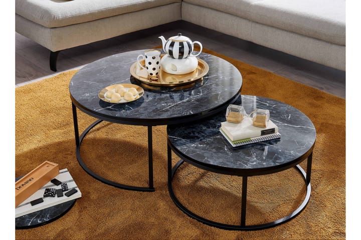 Sarjapöytä Rachid 80 cm Pyöreä - Musta - Sarjapöytä - Marmoripöydät - Sohvapöytä - Peilipöytä - Kokoontaitettavat pöydät