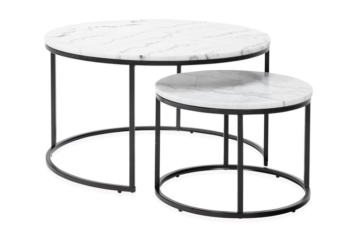 Sarjapöytä Titania Pyöreä Marmori - Valkoinen/Musta - Sarjapöytä - Marmoripöydät - Sohvapöytä - Peilipöytä - Kokoontaitettavat pöydät