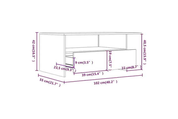 Sohvapöytä betoninharmaa 102x55x42 cm tekninen puu - Harmaa - Huonekalut - Pöytä & ruokailuryhmä - Sohvapöytä