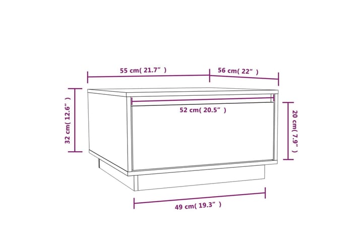 Sohvapöytä harmaa 55x56x32 cm täysi mänty - Harmaa - Sohvapöytä