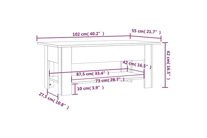 Sohvapöytä harmaa Sonoma 102x55x42 cm lastulevy - Harmaa - Huonekalut - Pöytä & ruokailuryhmä - Sohvapöytä