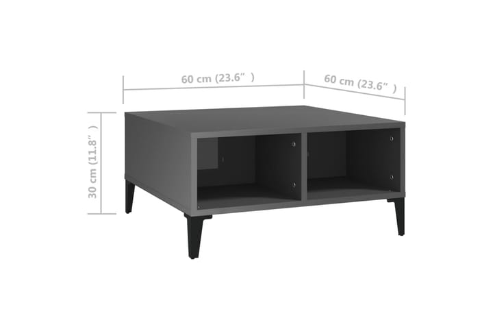 Sohvapöytä korkeakiilto harmaa 60x60x30 cm lastulevy - Huonekalut - Pöytä & ruokailuryhmä - Sohvapöytä