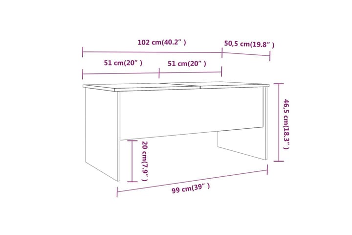 Sohvapöytä korkeakiilto valkoinen 102x50,5x46,5 cm tekninen - Valkoinen - Huonekalut - Pöytä & ruokailuryhmä - Sohvapöytä