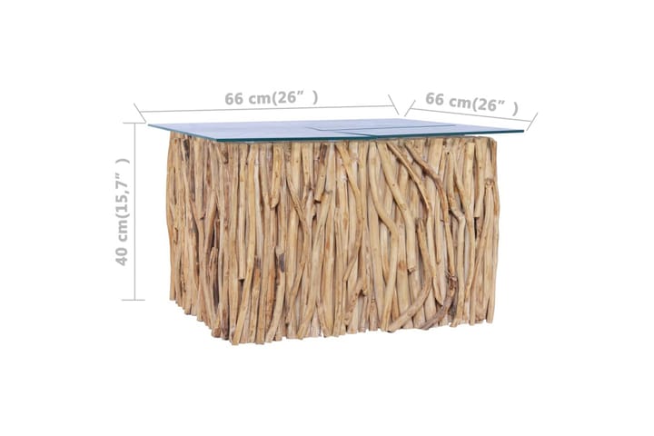 Sohvapöytä lasikannella 66x66x40 cm Tiikki - Ruskea - Huonekalut - Pöytä & ruokailuryhmä - Sohvapöytä