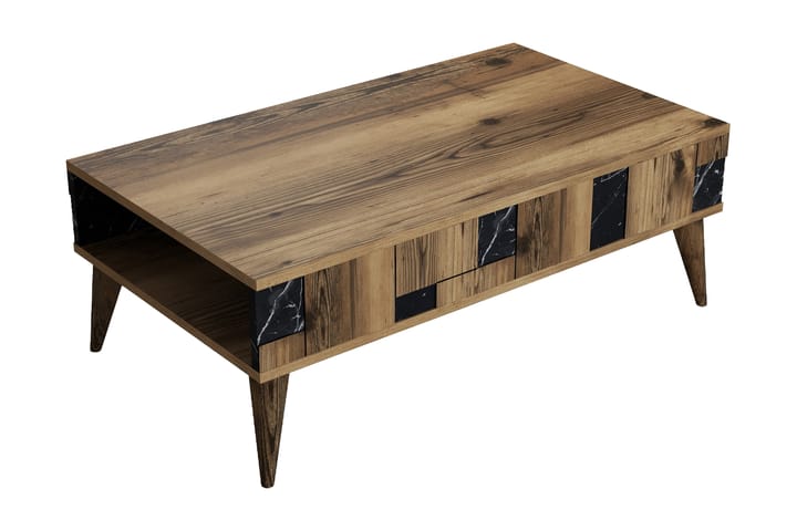 Sohvapöytä Moyano 105 cm - Tummanruskea/Musta - Sohvapöytä säilytystilalla - Sohvapöytä - Peilipöytä - Säädettävä sohvapöytä - Kokoontaitettavat pöydät - Marmoripöydät - Sohvapöytä renkailla