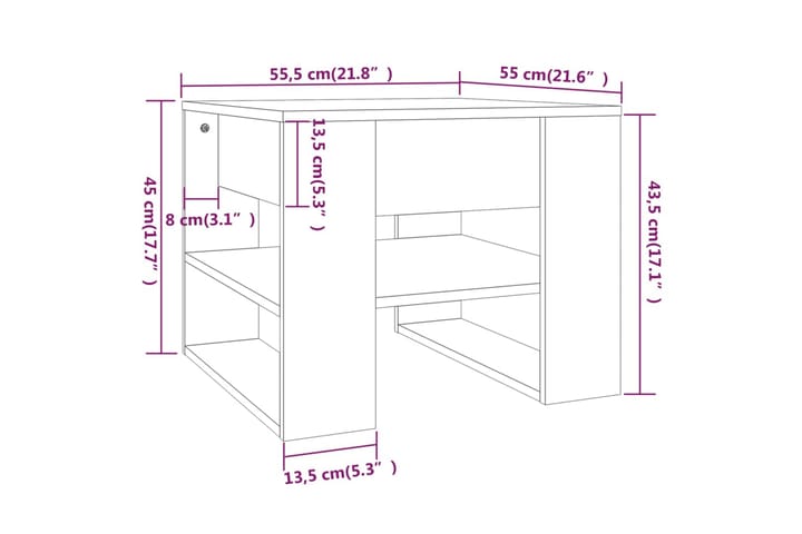 Sohvapöytä ruskea tammi 55,5x55x45 cm tekninen puu - Ruskea - Huonekalut - Pöytä & ruokailuryhmä - Sohvapöytä