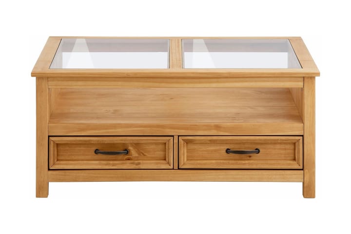 Sohvapöytä Sedina 100 cm Säilytyksellä 2 laatikkoa+Hylly - Lasi/Ruskea - Sohvapöytä