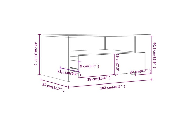 Sohvapöytä Sonoma-tammi 102x55x42 cm tekninen puu - Ruskea - Huonekalut - Pöytä & ruokailuryhmä - Sohvapöytä