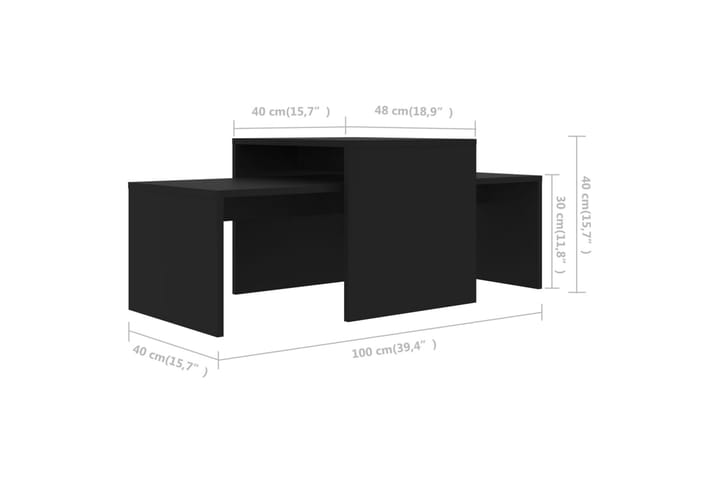 Sohvapöytäsarja musta 100x48x40 cm lastulevy - Musta - Huonekalut - Pöytä & ruokailuryhmä - Sohvapöytä