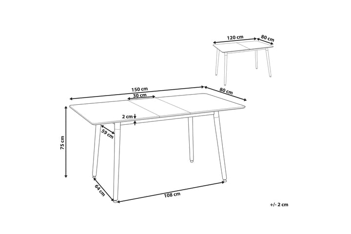 Terrassa Ruokapöytä Jatkettava 120-150x80 cm - Valkoinen/Vaaleanruskea - Huonekalut - Pöytä & ruokailuryhmä - Ruokapöydät & keittiön pöydät