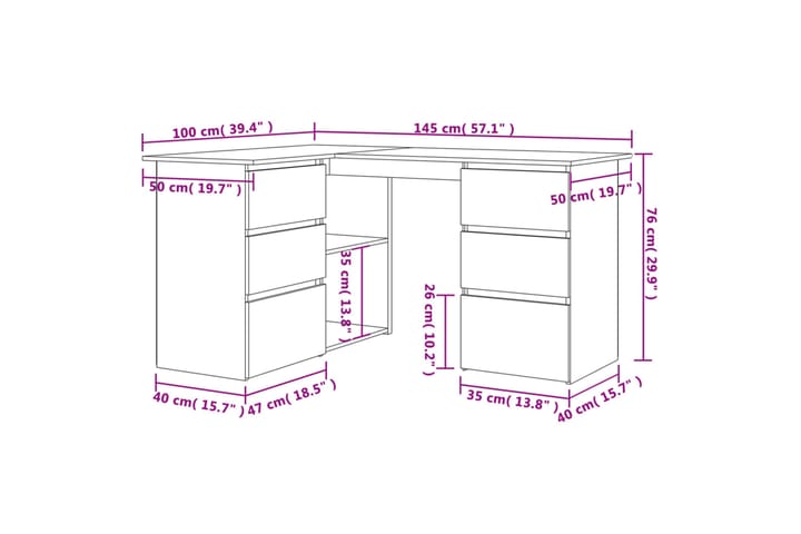 beBasic Kulmapöytä harmaa Sonoma 145x100x76 cm tekninen puu - Harmaa - Huonekalut - Pöytä & ruokailuryhmä - Työpöytä
 - Tietokonepöytä