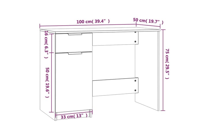 beBasic Työpöytä savutammi 100x50x75 cm tekninen puu - Ruskea - Huonekalut - Pöytä & ruokailuryhmä - Työpöytä
 - Tietokonepöytä