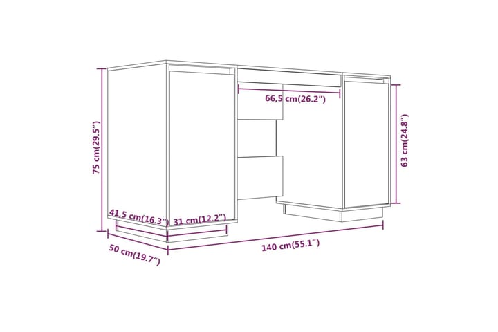 beBasic Työpöytä valkoinen 140x50x75 cm täysi mänty - Valkoinen - Huonekalut - Pöytä & ruokailuryhmä - Työpöytä
 - Tietokonepöytä