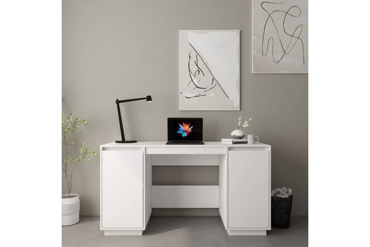 beBasic Työpöytä valkoinen 140x50x75 cm täysi mänty - Valkoinen - Tietokonepöytä
 - Kirjoituspöytä