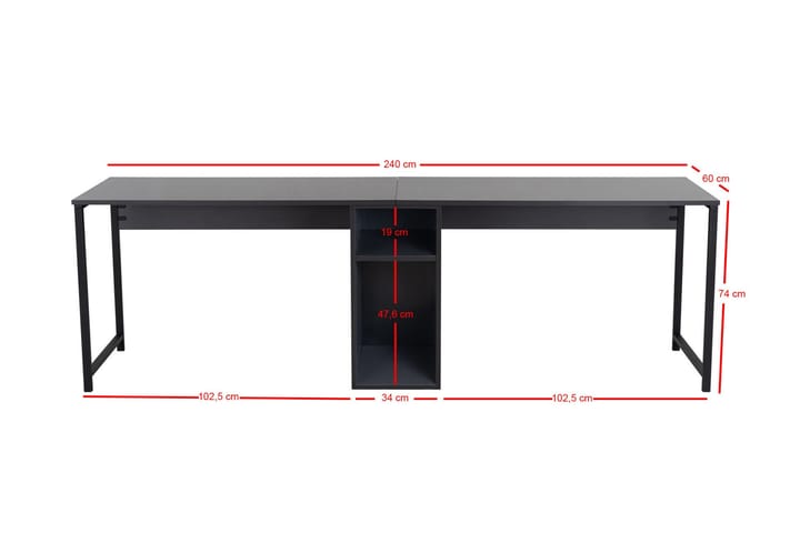 Hu Kirjoituspöytä 60x240 cm - Antrasiitti/Musta - Huonekalut - Pöytä & ruokailuryhmä - Työpöytä
 - Tietokonepöytä