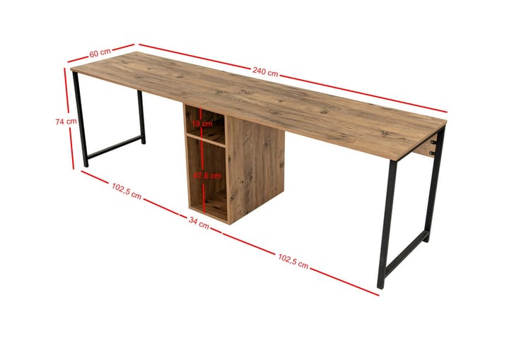 Hu Kirjoituspöytä 60x240 cm - Ruskea/Musta - Huonekalut - Pöytä & ruokailuryhmä - Työpöytä
 - Tietokonepöytä