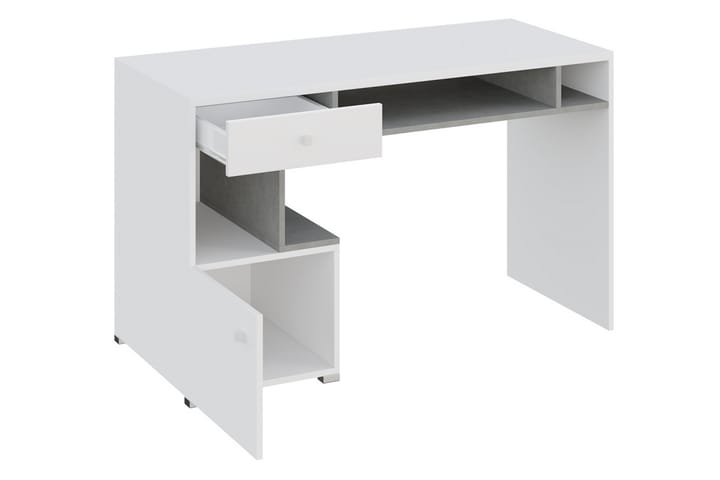 Kirjoituspöytä Indora 125 cm - Harmaa/Valkoinen/Luonnonväri - Tietokonepöytä
 - Sähköpöytä & säädettävä työpöytä - Kirjoituspöytä - Kokoontaitettavat pöydät - Marmoripöydät