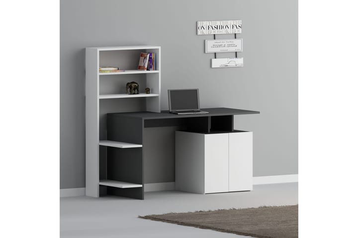 Kirjoituspöytä Melisin 146 cm Säilytyksellä Hyllyt+kaappi - Valkoinen/Antrasiitti - Tietokonepöytä
 - Sähköpöytä & säädettävä työpöytä - Kirjoituspöytä - Kokoontaitettavat pöydät - Marmoripöydät