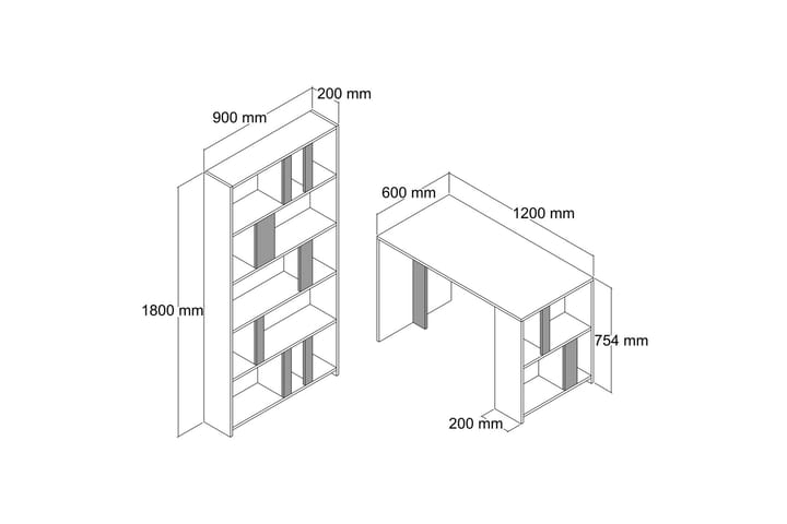 Kirjoituspöytä Tibani 120 cm Säilytyksellä Hylly+Kirjahylly - Valkoinen/Antrasiitti - Huonekalut - Pöytä & ruokailuryhmä - Työpöytä
 - Kirjoituspöytä