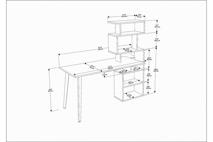 Kirjoituspöytä Zakkum 55x146,4x133 cm Säilytyksellä - Tammi - Huonekalut - Pöytä & ruokailuryhmä - Työpöytä
 - Kirjoituspöytä