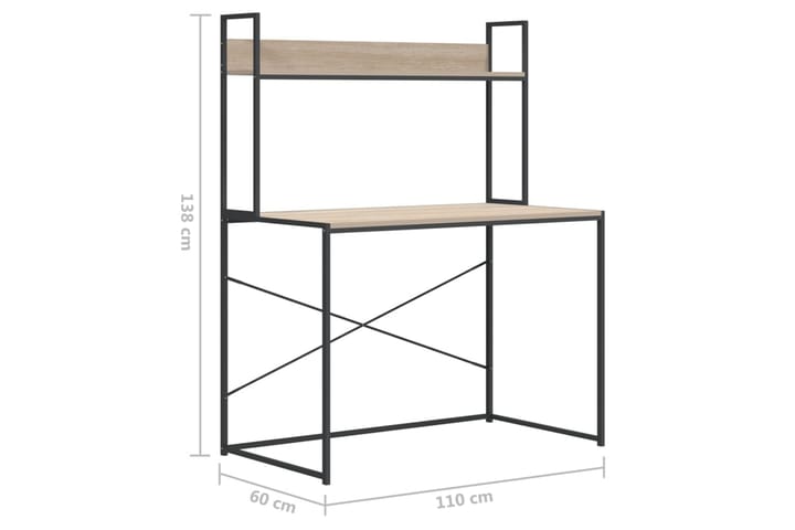 Tietokonepöytä musta ja tammi 110x60x138 cm lastulevy - Ruskea - Huonekalut - Pöytä & ruokailuryhmä - Työpöytä
 - Kirjoituspöytä