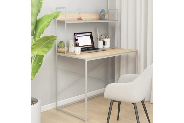 Tietokonepöytä valkoinen ja tammi 110x60x138 cm lastulevy - Ruskea - Tietokonepöytä
 - Kirjoituspöytä