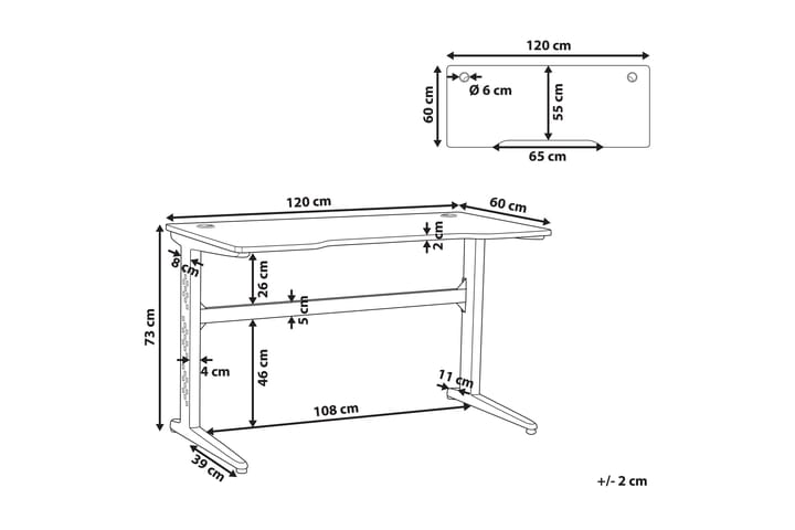 Pelipöytä Rombauer 120 cm LED-valaistus - Musta/Musta - Huonekalut - Pöytä & ruokailuryhmä - Työpöytä
 - Pelipöytä