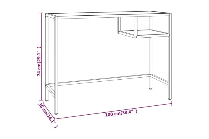 Tietokonepöytä valkoinen ja kulta 100x36x74 cm lasi - Valkoinen - Tietokonepöytä
 - Kirjoituspöytä