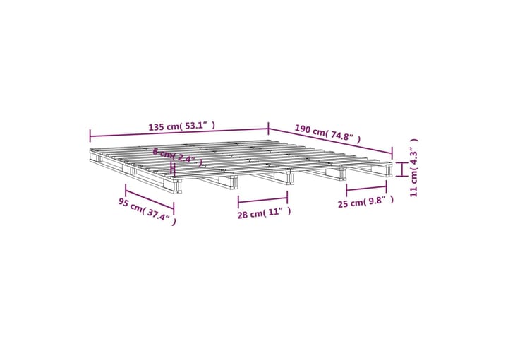 beBasic Sängynrunko 135x190 cm täysi mänty 4FT6 Double - Ruskea - Huonekalut - Sänky - Sänkykehikot & sängynrungot