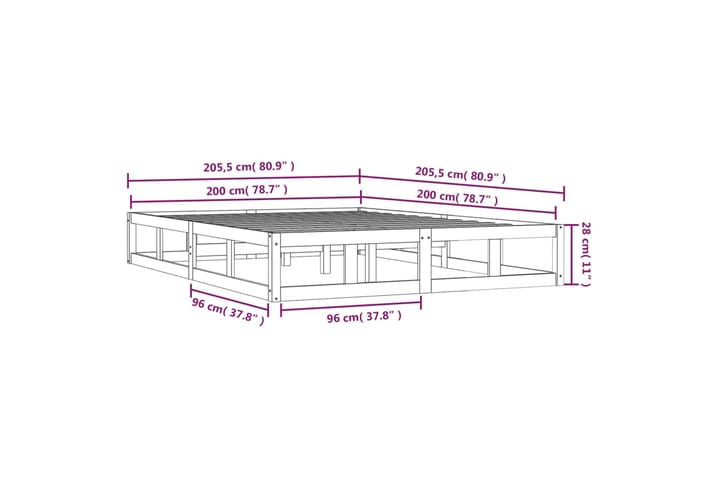 beBasic Sängynrunko 200x200 cm täysi puu - Ruskea - Huonekalut - Sänky - Sänkykehikot & sängynrungot