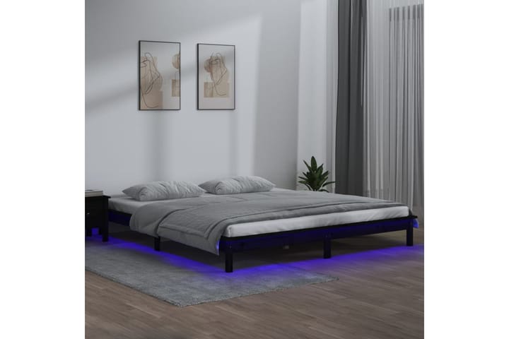 beBasic Sängynrunko LED musta 120x190 cm 4FT Small Double täysi puu - Musta - Huonekalut - Sänky - Sänkykehikot & sängynrungot