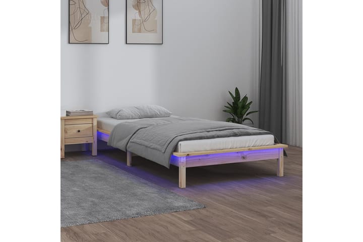 beBasic Sängynrunko LED-valoilla 90x200 cm täysi puu - Ruskea - Huonekalut - Sänky - Sänkykehikot & sängynrungot