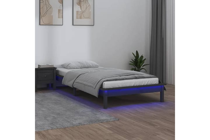 beBasic Sängynrunko LED-valoilla harmaa 90x200 cm täysi puu - Harmaa - Huonekalut - Sänky - Sänkykehikot & sängynrungot