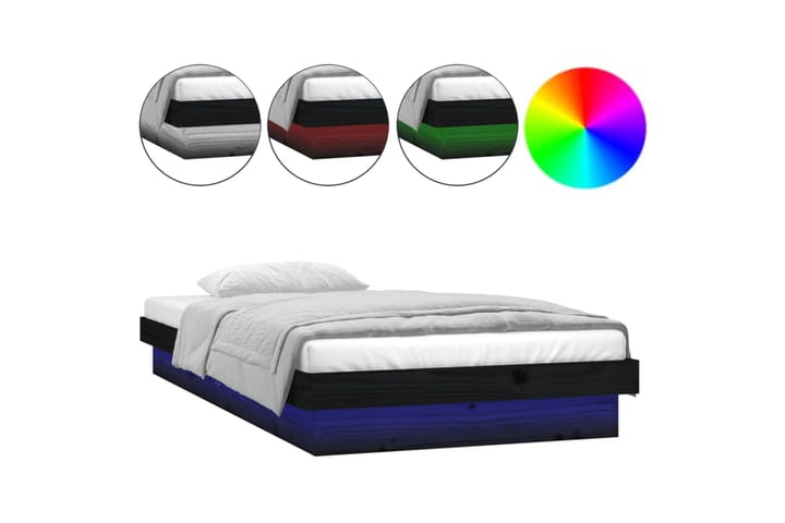 beBasic Sängynrunko LED-valoilla musta 90x190 cm 3FT Single täysi puu - Musta - Sänkykehikot & sängynrungot - Taittosänky
