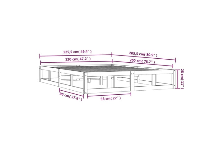 beBasic Sängynrunko musta 120x200 cm täysi puu - Musta - Huonekalut - Sänky - Sänkykehikot & sängynrungot