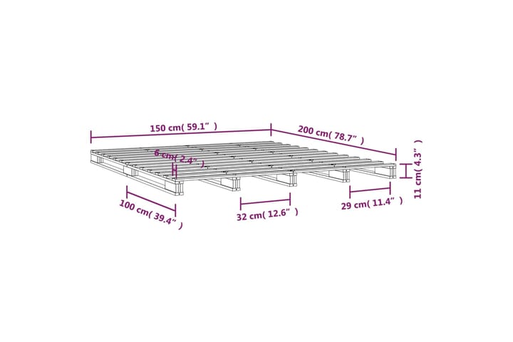 beBasic Sängynrunko musta 150x200 cm täysi mänty 5FT King Size - Musta - Huonekalut - Sänky - Sänkykehikot & sängynrungot