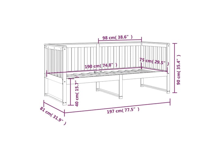 beBasic Sohvasänky harmaa 75x190 cm täysi mänty - Harmaa - Huonekalut - Sänky - Sänkykehikot & sängynrungot