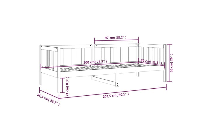 beBasic Sohvasänky harmaa 80x200 cm täysi mänty - Harmaa - Huonekalut - Sänky - Sänkykehikot & sängynrungot