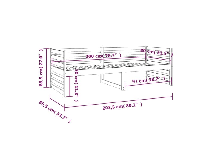 beBasic Sohvasänky harmaa 80x200 cm täysi mänty - Harmaa - Huonekalut - Sänky - Sänkykehikot & sängynrungot