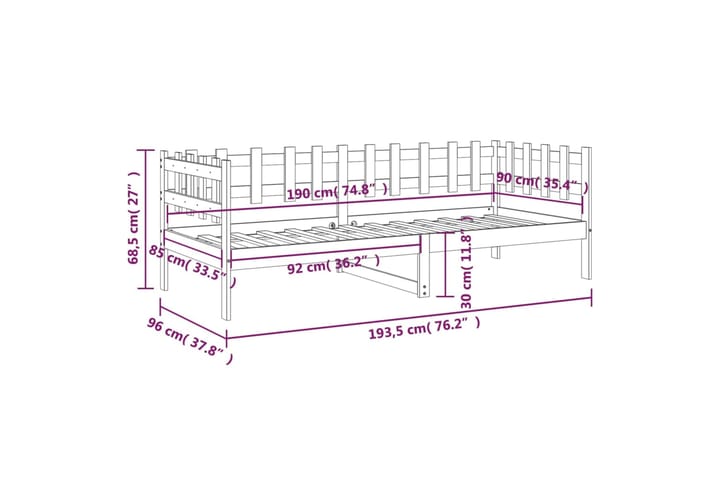 beBasic Sohvasänky harmaa 90x190 cm täysi mänty - Harmaa - Huonekalut - Sänky - Sänkykehikot & sängynrungot