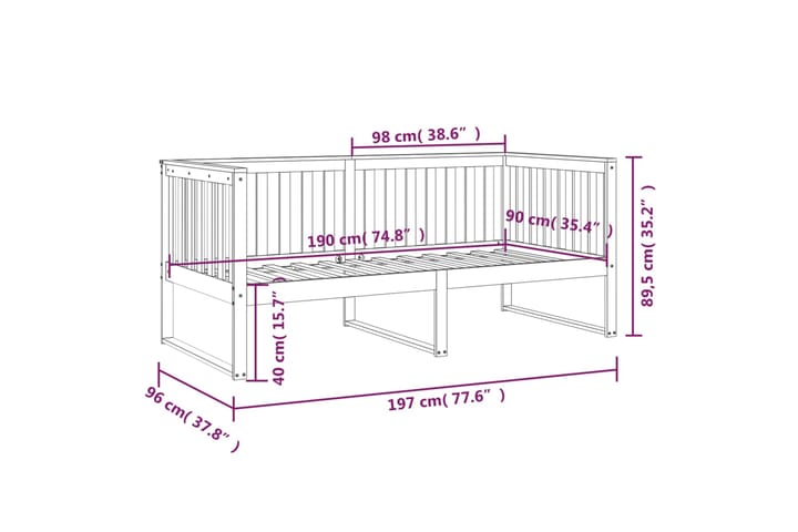 beBasic Sohvasänky harmaa 90x190 cm täysi mänty - Harmaa - Huonekalut - Sänky - Sänkykehikot & sängynrungot