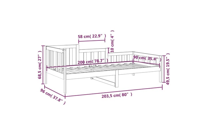 beBasic Sohvasänky harmaa 90x200 cm täysi mänty - Harmaa - Huonekalut - Sänky - Sänkykehikot & sängynrungot