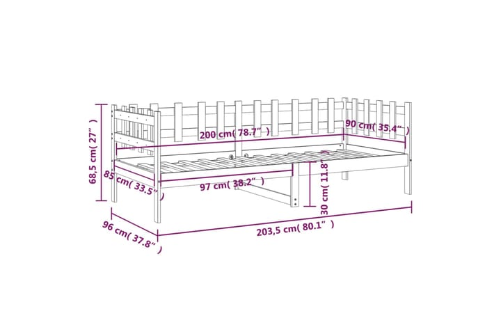 beBasic Sohvasänky harmaa 90x200 cm täysi mänty - Harmaa - Huonekalut - Sänky - Sänkykehikot & sängynrungot