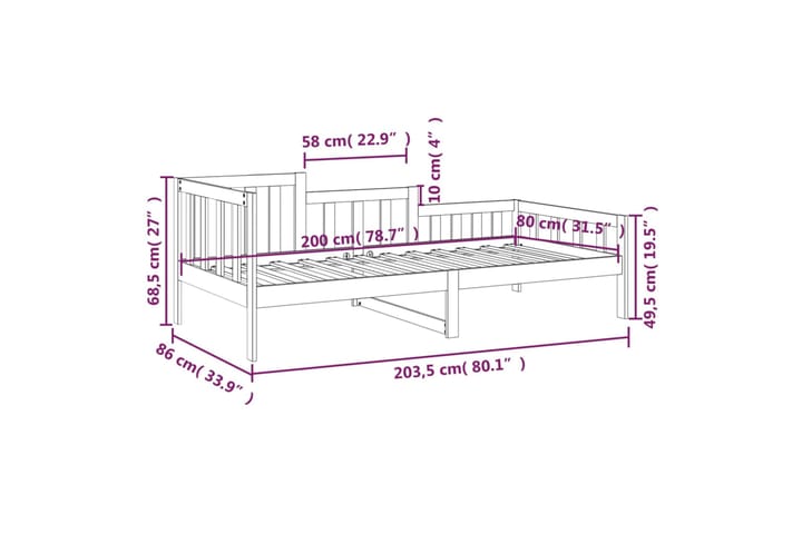 beBasic Sohvasänky hunajanruskea 80x200 cm täysi mänty - Ruskea - Huonekalut - Sänky - Sänkykehikot & sängynrungot