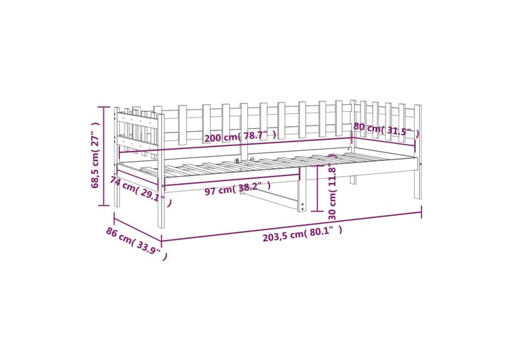 beBasic Sohvasänky hunajanruskea 80x200 cm täysi mänty - Ruskea - Huonekalut - Sänky - Sänkykehikot & sängynrungot