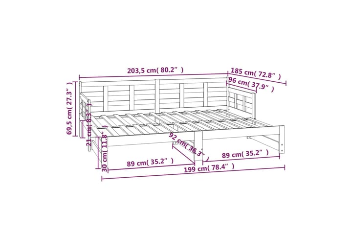 beBasic Sohvasänky ulosvedettävä valkoinen täysi mänty 2x (90x200) cm - Valkoinen - Huonekalut - Sänky - Sänkykehikot & sängynrungot