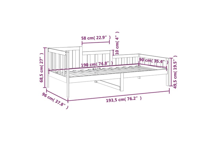 beBasic Sohvasänky valkoinen 90x190 cm täysi mänty - Valkoinen - Huonekalut - Sänky - Sänkykehikot & sängynrungot